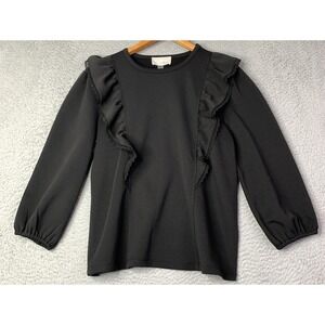 New Cupio Top Womens Size Medium Black Ruffle 3/4 Sleeve Cupio Top